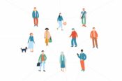 viral reality illustration of diverse group of people practicing social distancing