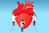 statins - doctors standing around a heart