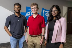Arkansas Blue Cross and Blue Shield summer interns Vishal Jeyam, Jonathan Holland, and Tanya Apurva harness data at the Blue this summer.